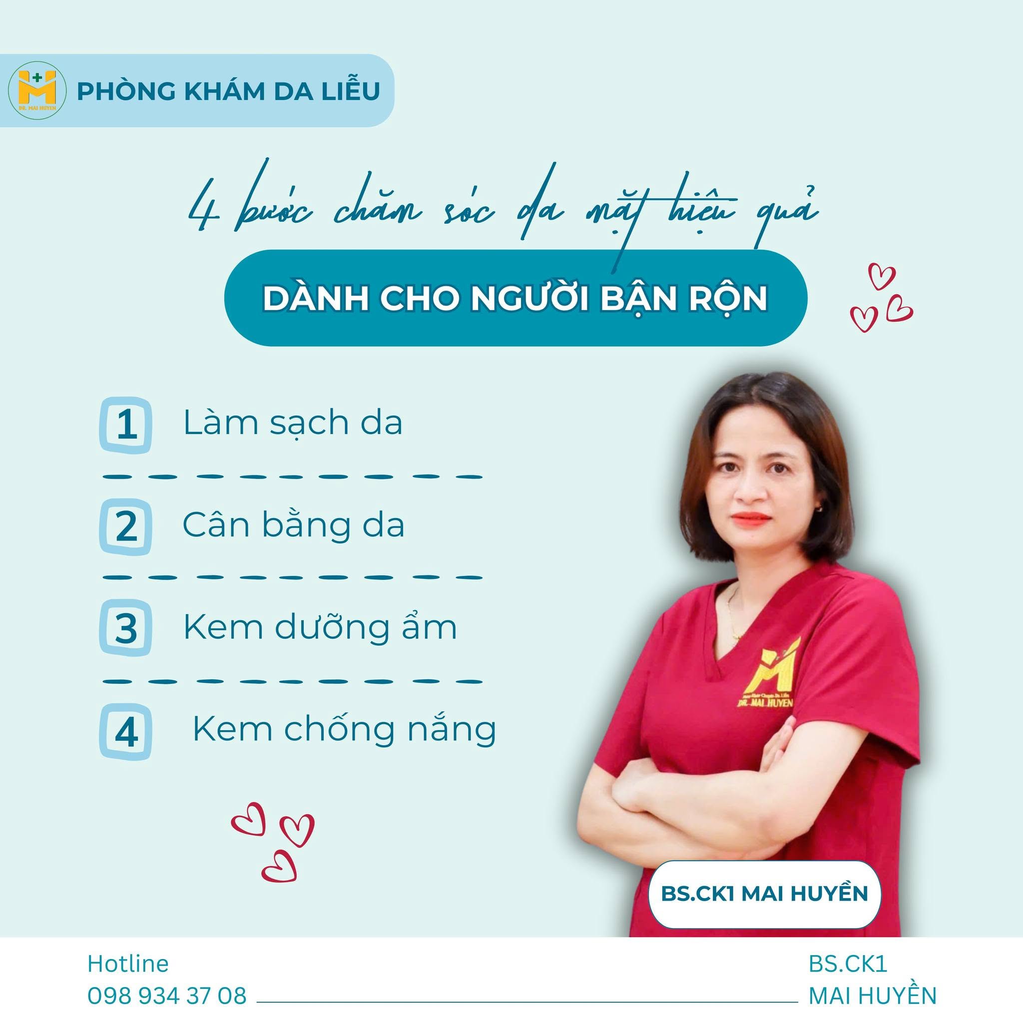 4 bước chăm sóc và phục hồi da khoa học tại phòng khám Mai Huyền